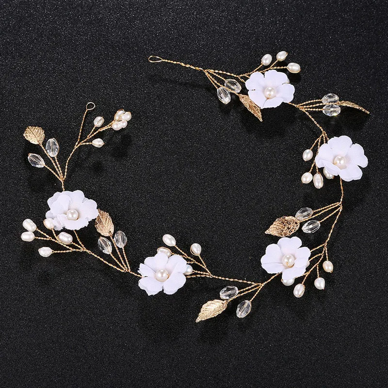 

SLBRIDAL Handmade Gold Crystals Freshwater Pearls Flower Leaf Wedding Headband Hair Vine Bridal Hair accessories Women Jewelry