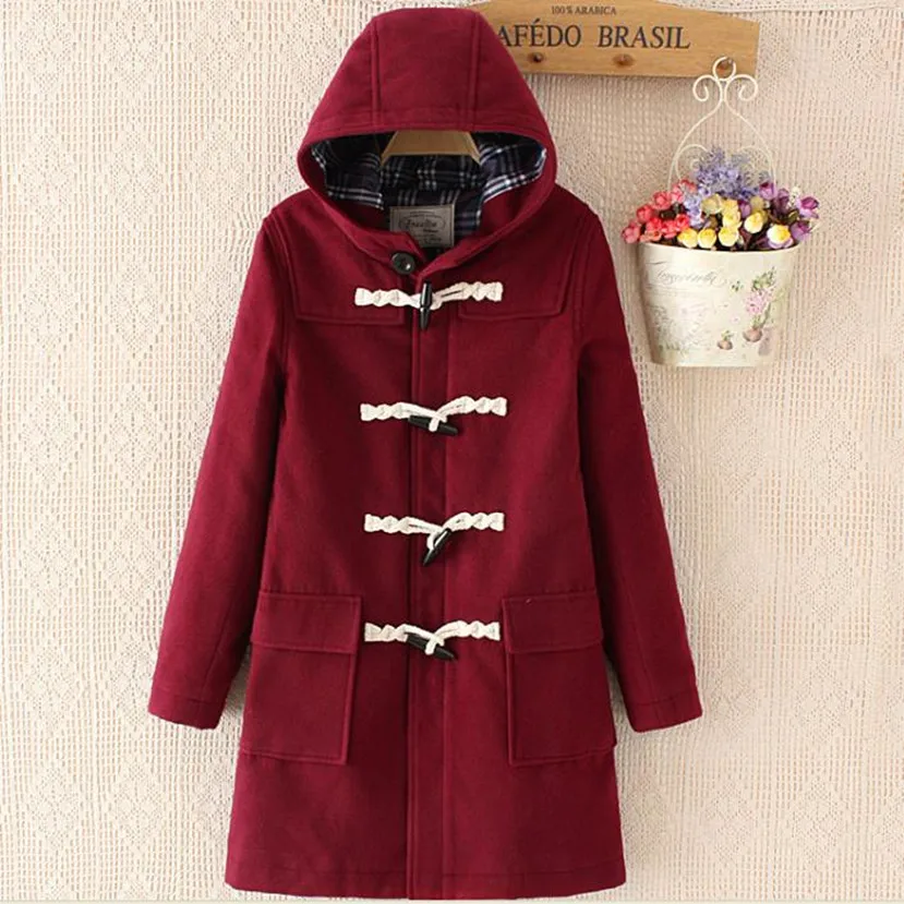 Horn button Autumn Winter Woolen Jacket Women Fashion Straight Long Wool coat loose Women Hooded Overcoat
Horn button Autumn Winter Woolen Jacket Women Fashion Straight Long Wool coat loose Women Hooded Overcoat