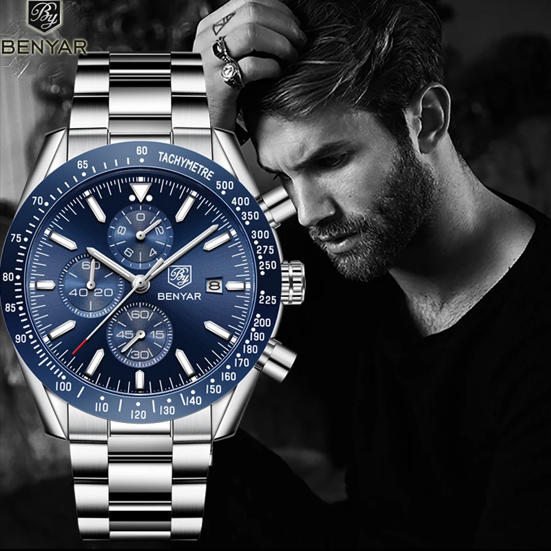 BENYAR Men's Watches New Top Luxury Business Men Stainless Steel Waterproof Watch Men Military Quartz Chronograph Reloj Hombre
BENYAR Men's Watches New Top Luxury Business Men Stainless Steel Waterproof Watch Men Military Quartz Chronograph Reloj Hombre