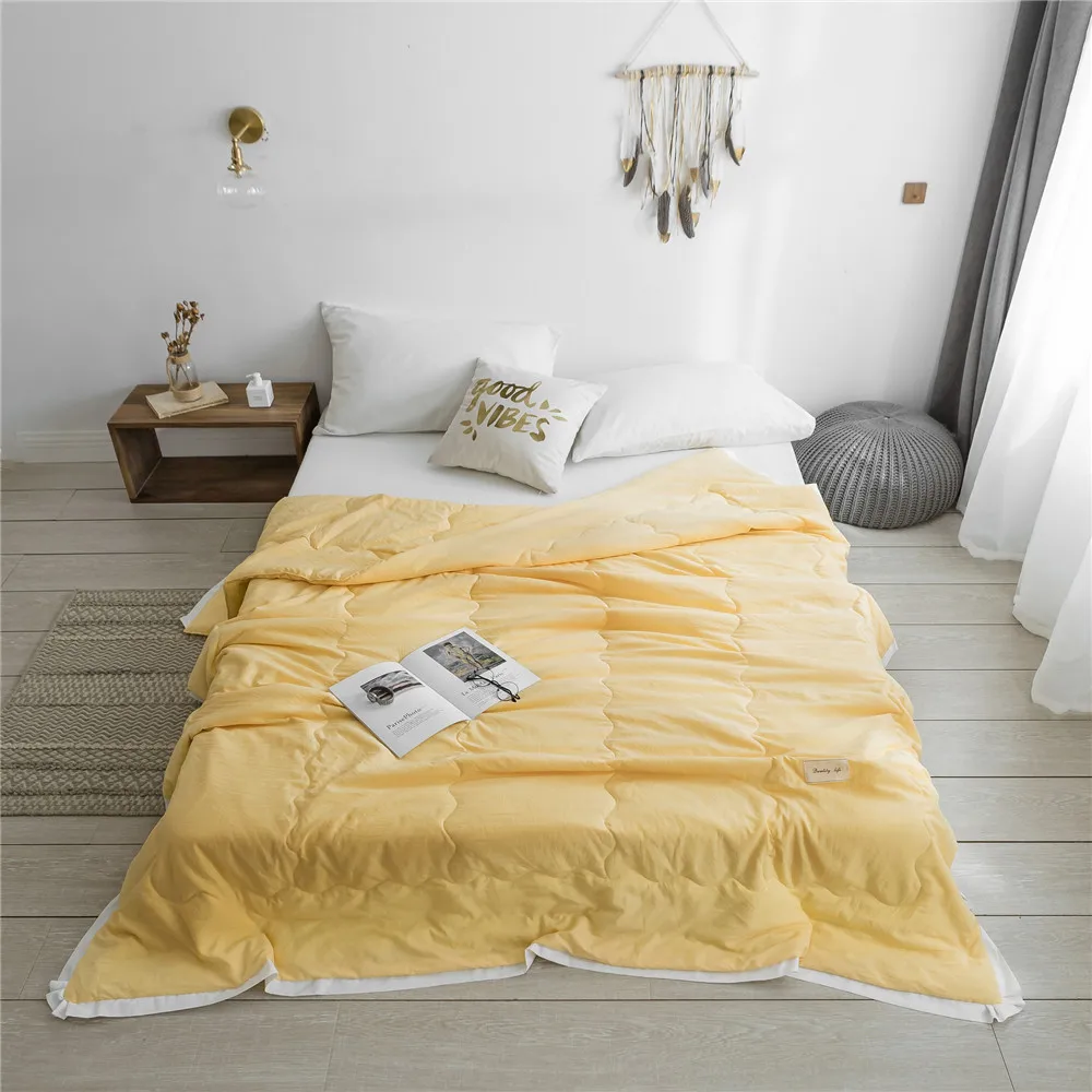 Фото Однотонное летнее одеяло в простом стиле покрывало желтое мягкое для кровати(Aliexpress на русском)
