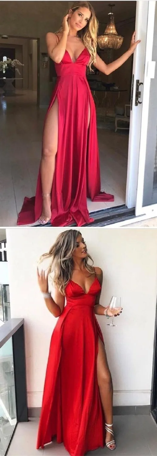 Vestido De Festa 2020 Long Evening Dresses Sexy V-Neck Straps Floor Length Satin Prom Party Dress with Split Abendkleider
Vestido De Festa 2020 Long Evening Dresses Sexy V-Neck Straps Floor Length Satin Prom Party Dress with Split Abendkleider