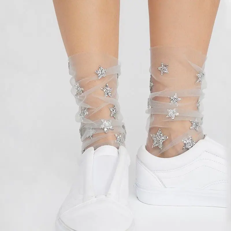 2018 модные Мягкие сетчатые носки с блестками в США женские прозрачные эластичные