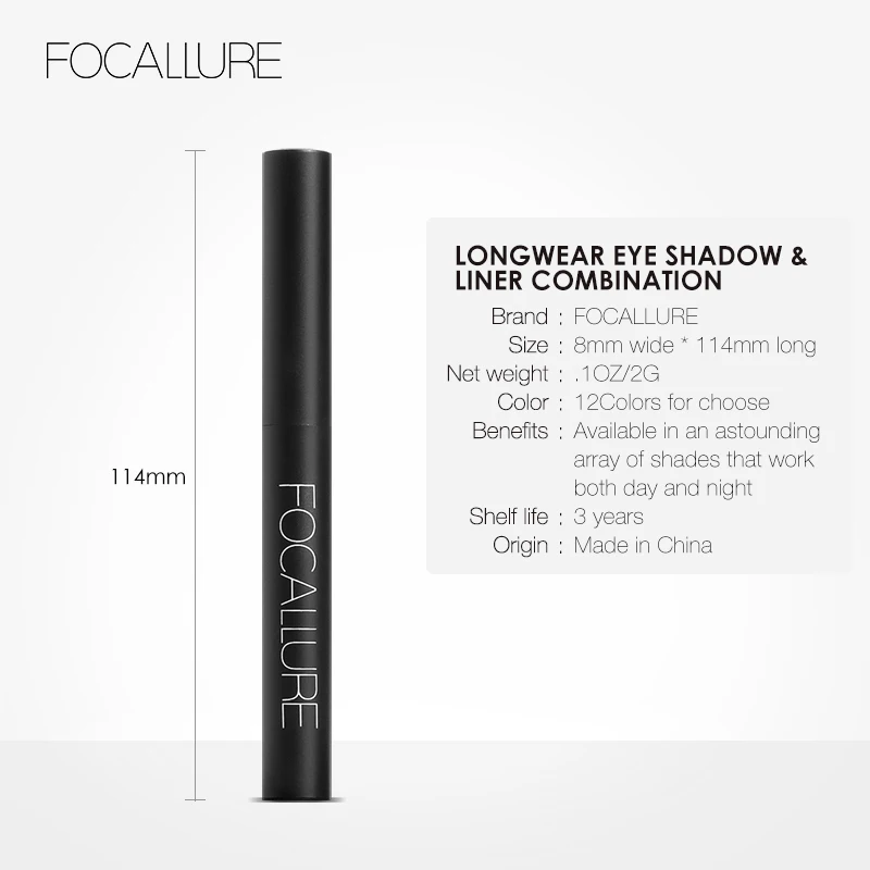 FOCALLURE Shimmer Eyeshadow Pencil Luminous Metallic Shadow Liner Pen Sticker Easy to Wear Long-lasting Professional Cosmetic
FOCALLURE Shimmer Eyeshadow Pencil Luminous Metallic Shadow Liner Pen Sticker Easy to Wear Long-lasting Professional Cosmetic