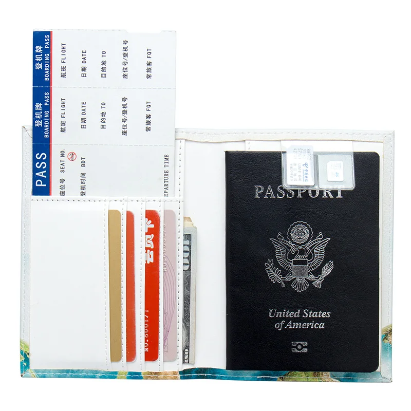 Обложка унисекс для паспорта с картой мира застежкой смешивания цветов со