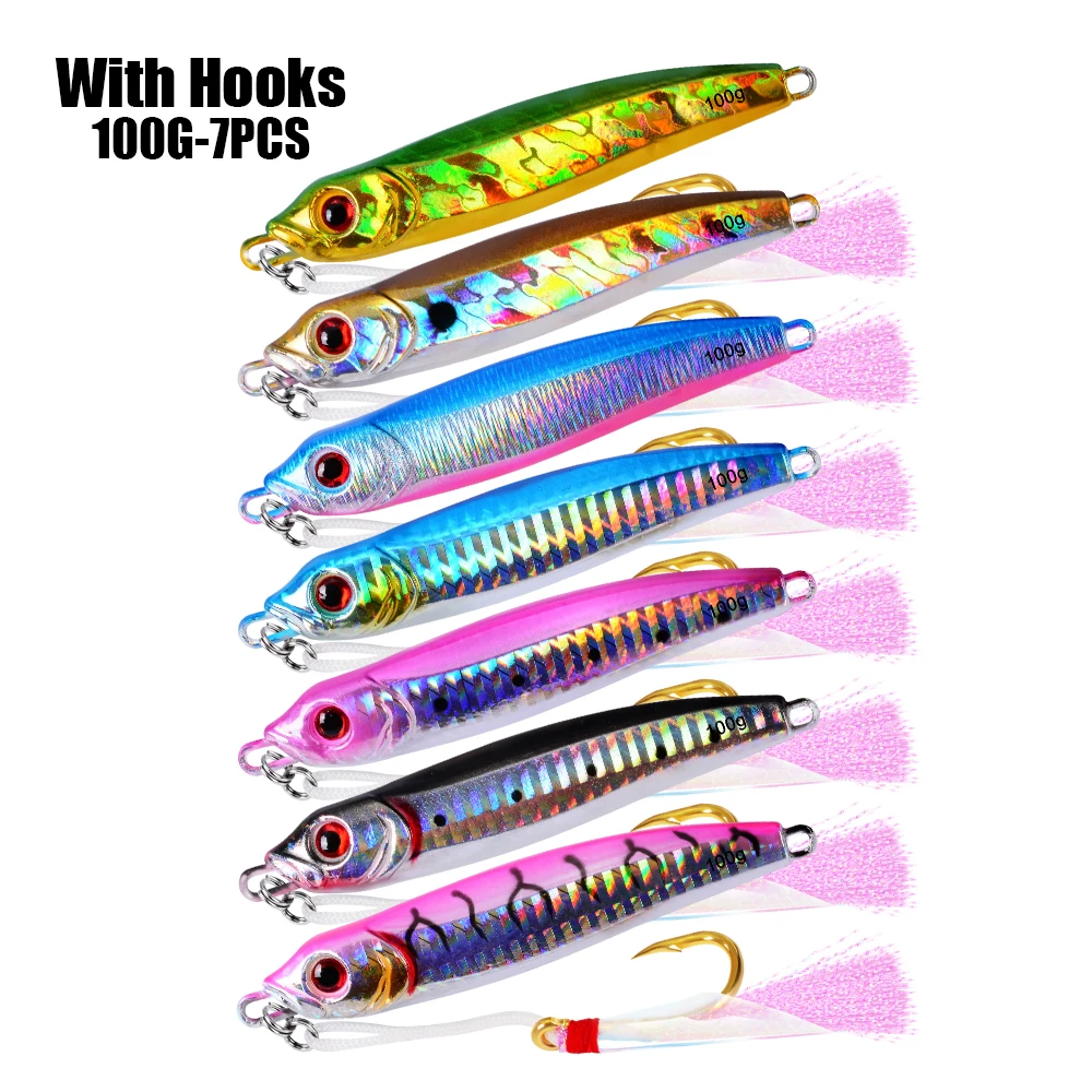 7pcs/lot Metal Fishing Bait 100G Lead Fish Jig with Ise Nepal Hooks 7 Colors Scale Fishing Lure Artificial Hard Jigging Bait
7pcs/lot Metal Fishing Bait 100G Lead Fish Jig with Ise Nepal Hooks 7 Colors Scale Fishing Lure Artificial Hard Jigging Bait