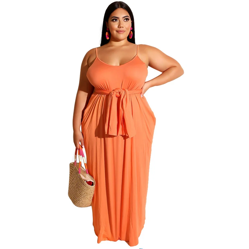 Fat Mom Women's Large Size Loose Dress L-4XL Summer New Solid Color Sling Dress Sleeveless V-neck Long Dress with Belt
Fat Mom Women's Large Size Loose Dress L-4XL Summer New Solid Color Sling Dress Sleeveless V-neck Long Dress with Belt