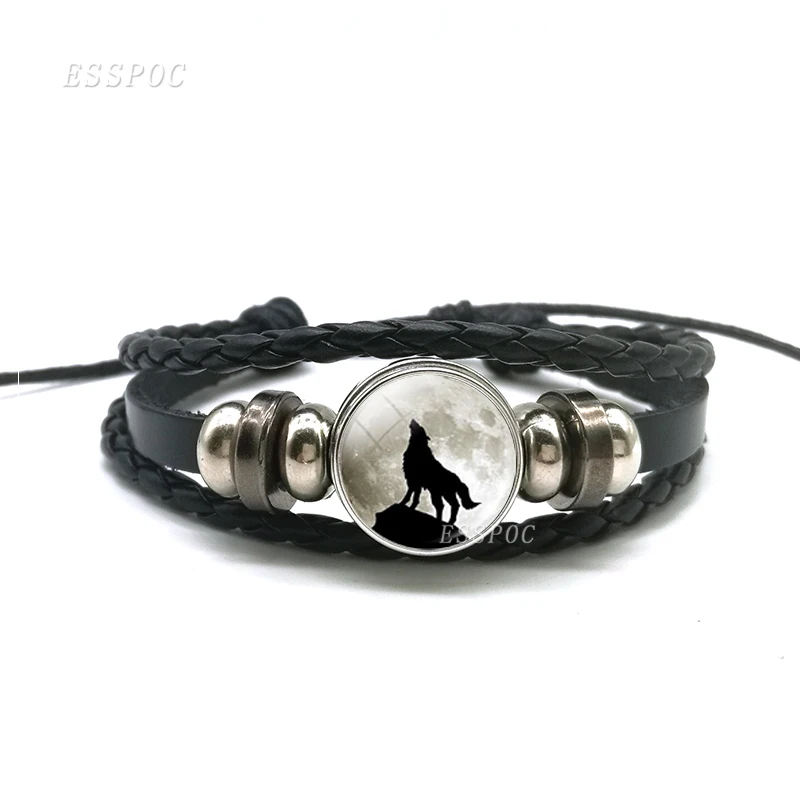 Moon Wolf Jewelry Black Multilayer Button Leather Bracelet Glass Dome Fashion Animal Woven Bangle Accessories Women Men Gift
Moon Wolf Jewelry Black Multilayer Button Leather Bracelet Glass Dome Fashion Animal Woven Bangle Accessories Women Men Gift