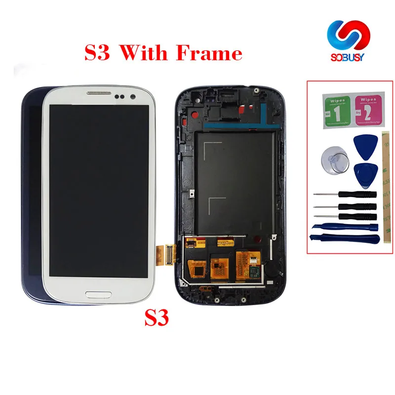 I9300 LCD для Samsung Galaxy S3 i9300i сенсорный экран с рамкой i9301 i9308i i9301i ЖК дисплей дигитайзер