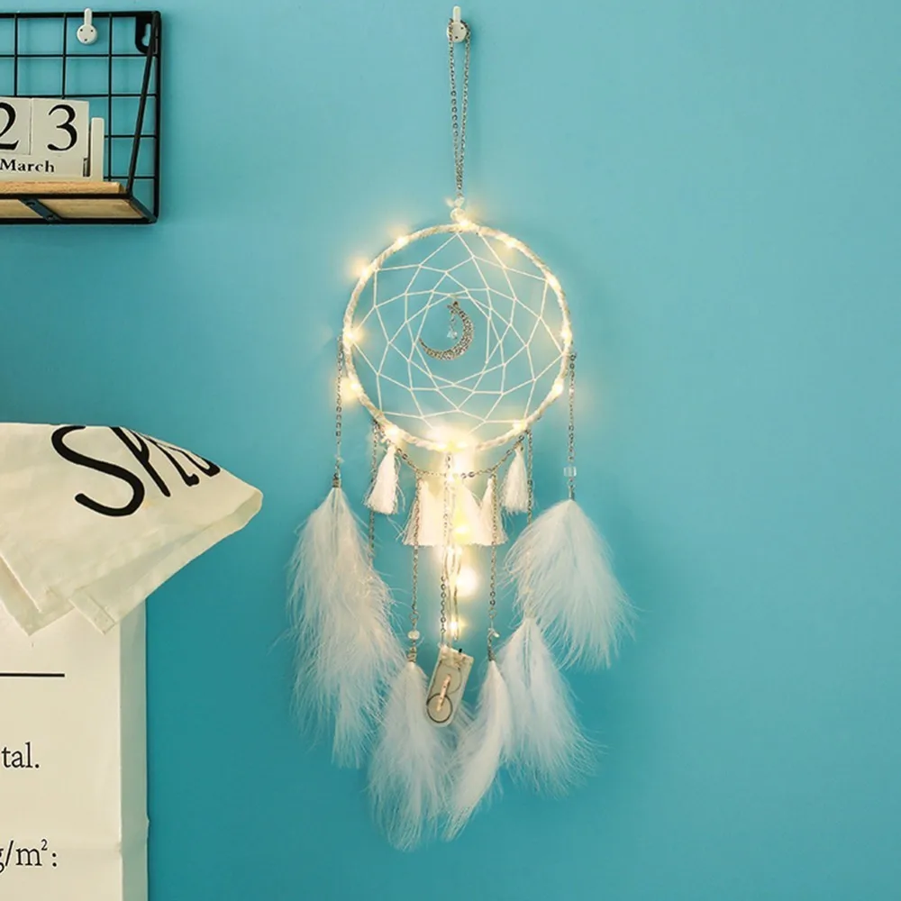 Фото Светодиодный светильник Ловец снов с белыми перьями и - купить