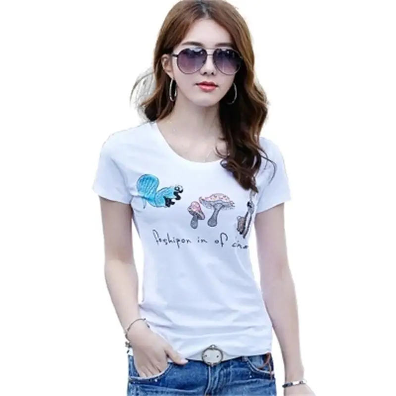 Summer T Shirt Women Fashion T-shirts For Women Short Sleeve Beading Sequins Diamond Cotton Female T-shirt Poleras Mujer New
Summer T Shirt Women Fashion T-shirts For Women Short Sleeve Beading Sequins Diamond Cotton Female T-shirt Poleras Mujer New