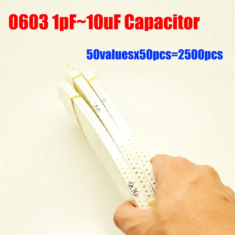 0603 SMD Capacitor Sample Kit 50valuesX50pcs=2500pcs 1PF~10UF Capacitor Assortment Pack
0603 SMD Capacitor Sample Kit 50valuesX50pcs=2500pcs 1PF~10UF Capacitor Assortment Pack