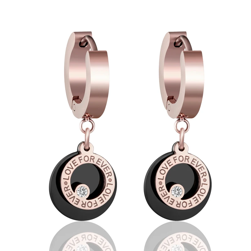 Новые черные круглые инкрустированные серьги Love Forever Zirco Circle для женщин свадебные