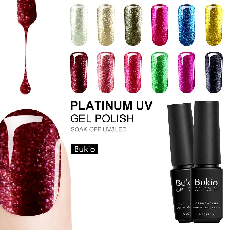 Ультрафиолетовый гель с блестками Bukio Platinum полировальный праймер для ногтей