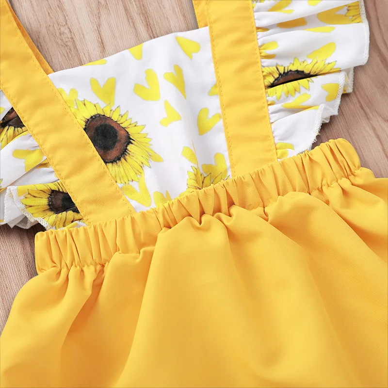 Платье с подсолнухами для девочек платья оборками малышей модная одежда
