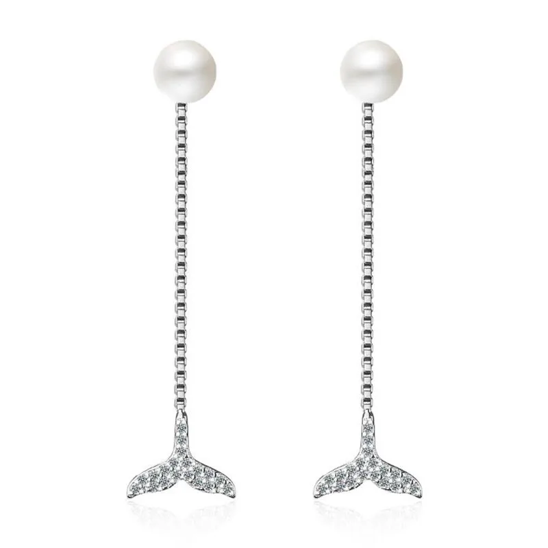 Creative Fashion Exquisite Mermaid Tail Silver Plated Jewelry Pearl Long Tassel Fish Tail Crystal Dangle Earrings XZE269
Creative Fashion Exquisite Mermaid Tail Silver Plated Jewelry Pearl Long Tassel Fish Tail Crystal Dangle Earrings XZE269