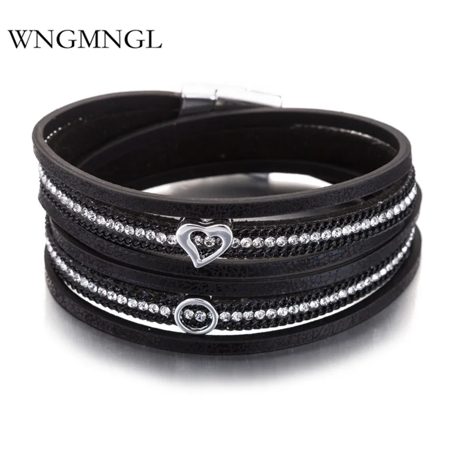 WNGMNGL New Leather Bracelet Punk Crystal Heart-shaped Multilayer Magnet Bangles For Women Men Statement 2018 Fashion Jewelry
WNGMNGL New Leather Bracelet Punk Crystal Heart-shaped Multilayer Magnet Bangles For Women Men Statement 2018 Fashion Jewelry