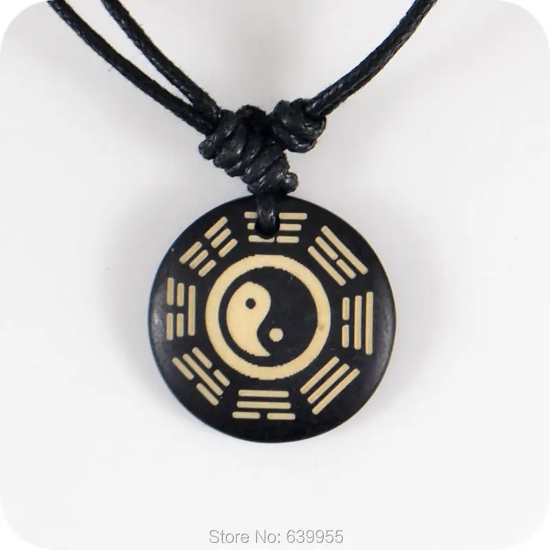 

Tai Chi Yin & Yang The eight trigrams yak bone Pendant Amulet Necklace Lucky Gift Tribal Fashion Jewelry