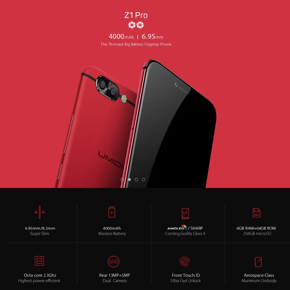 Umidigi Z1 Pro Ультра тонкий смартфон 5.5 '
