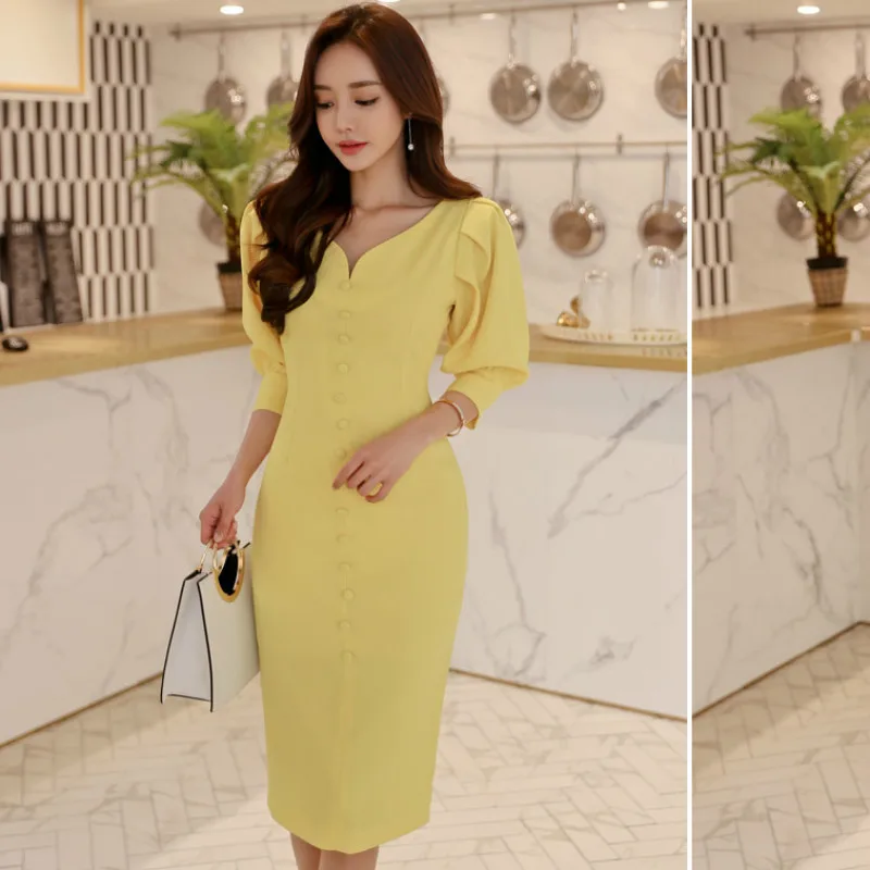 Summer Women Straight Dress 2020 Plus Size Yellow Half Puff Sleeve V-neck Vintage Party Dress Office Lady Club Dresses Vestidos
Summer Women Straight Dress 2020 Plus Size Yellow Half Puff Sleeve V-neck Vintage Party Dress Office Lady Club Dresses Vestidos