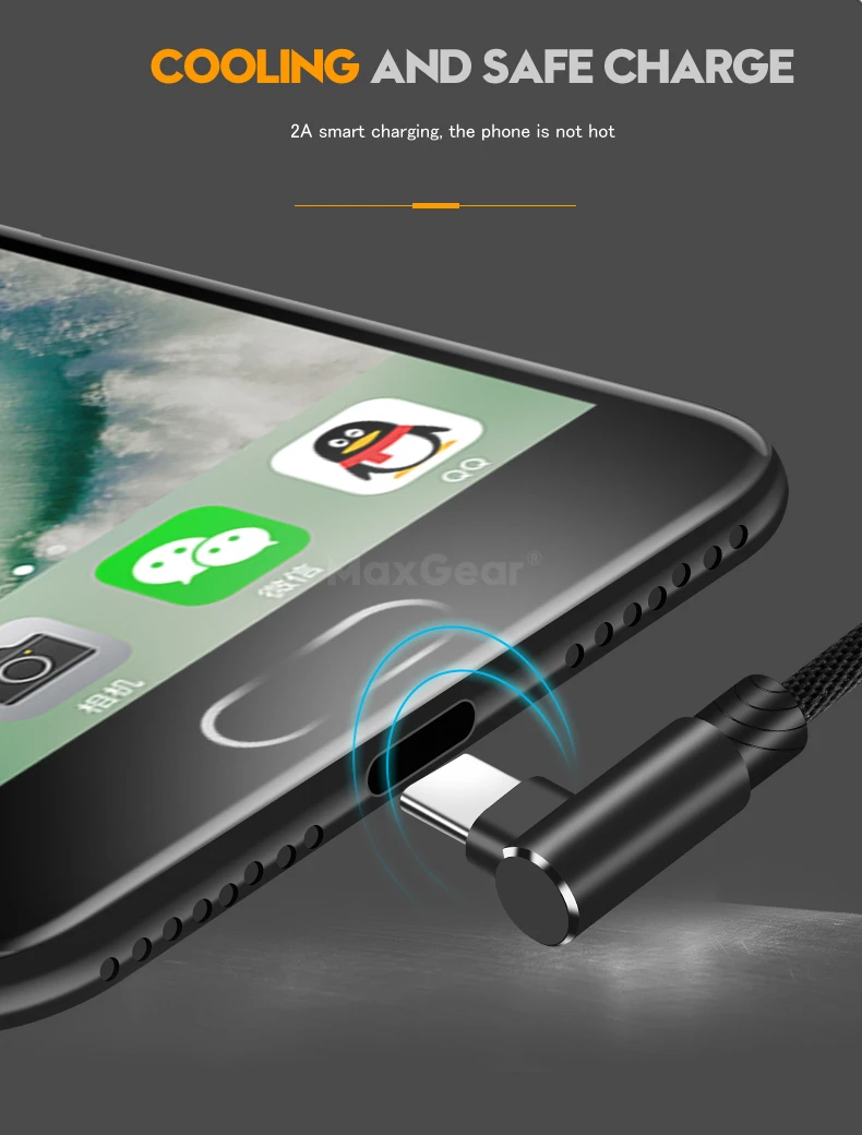 USB-кабель MaxGear Type-C 90 градусов 1 м 2 3 для быстрой зарядки L-образный шнур передачи