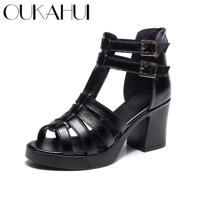 OUKAHUI Classic Summer Genuine Leather Gladiator Sandals Women High Heel 7CM Comfortable Soft Platform Black Black Sandals Woman
OUKAHUI Classic Summer Genuine Leather Gladiator Sandals Women High Heel 7CM Comfortable Soft Platform Black Black Sandals Woman