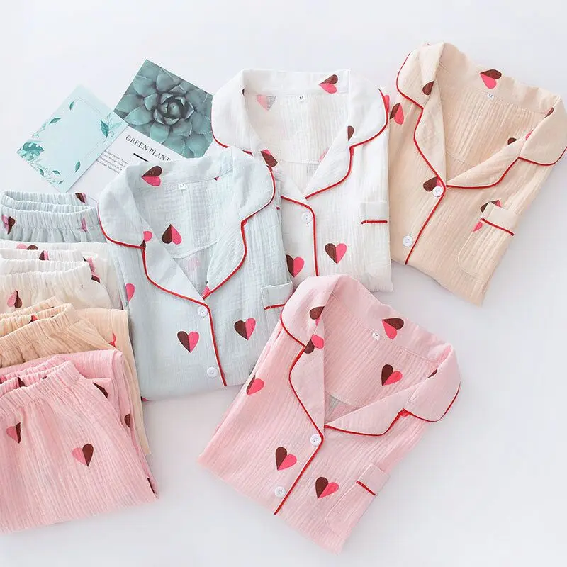 Autumn New Cotton Crepe Printing Lapel Top + Long Pant 2 Piece Sets Pajamas Set For Women Cute Peach Heart Print Sleepwear Girls
Autumn New Cotton Crepe Printing Lapel Top + Long Pant 2 Piece Sets Pajamas Set For Women Cute Peach Heart Print Sleepwear Girls