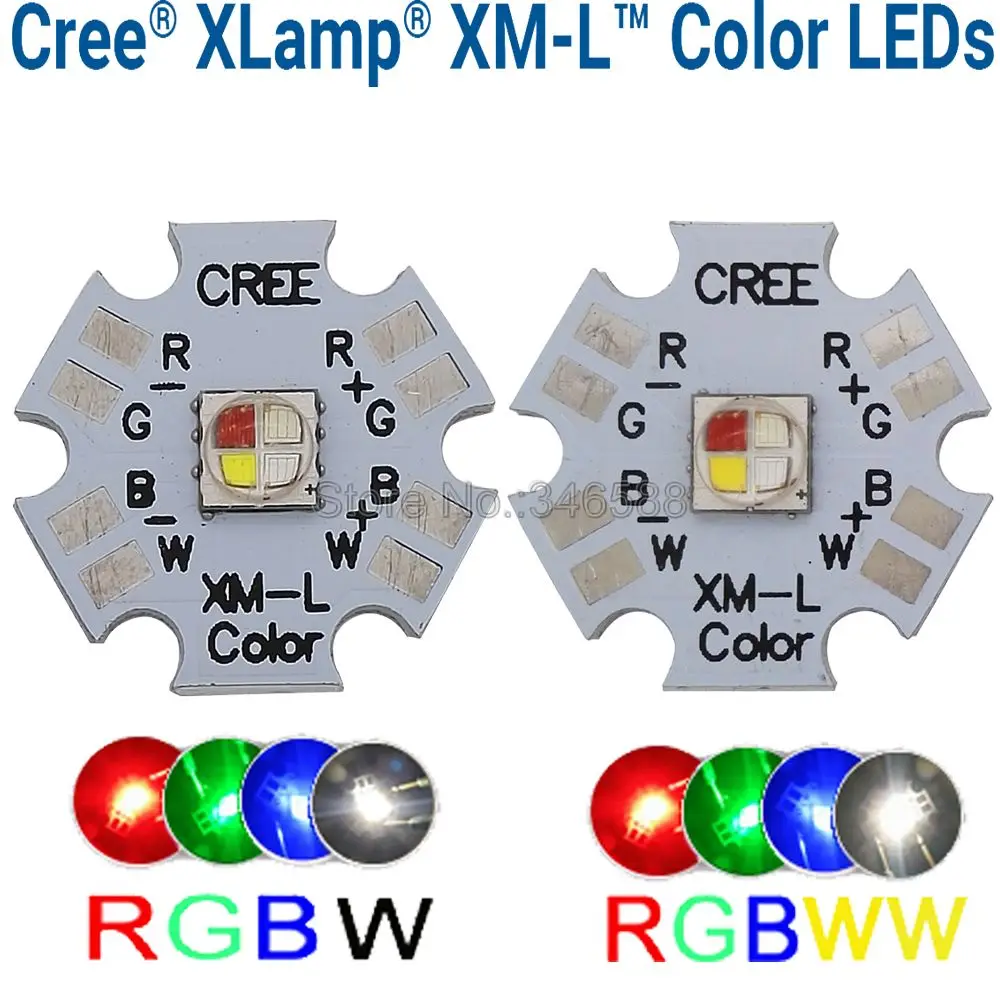 

10w Cree XLamp XM-L XML RGBW RGB White or RGB Warm White Color High Power LED Emitter 4-Chip 20mm Star PCB Board