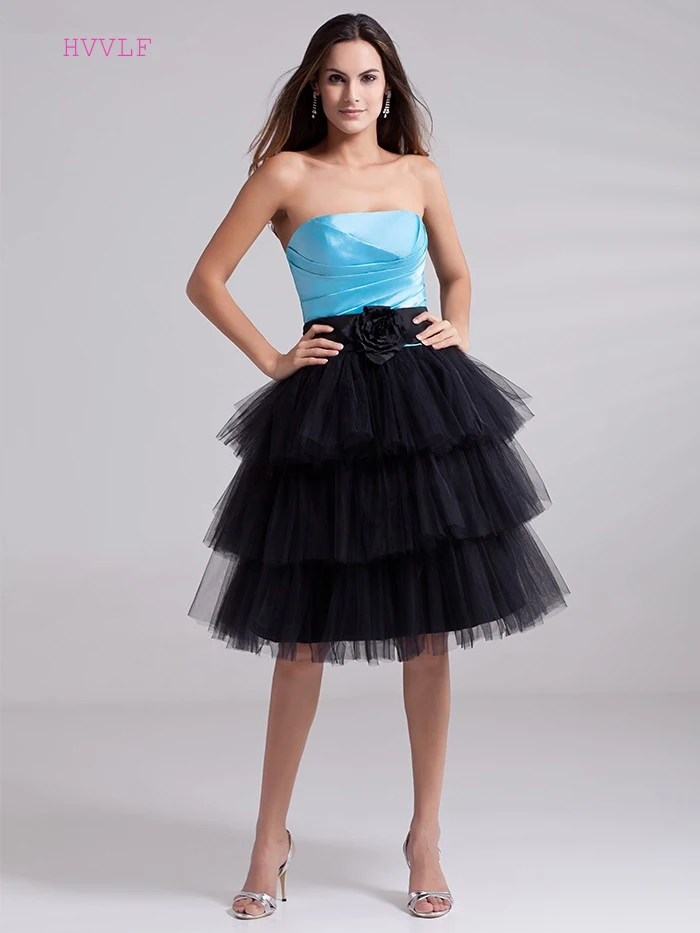 Black Party Homecoming Dresses A-line Strapless Knee Length Tulle Tiered Sash Elegant Cocktail Dresses
Black Party Homecoming Dresses A-line Strapless Knee Length Tulle Tiered Sash Elegant Cocktail Dresses