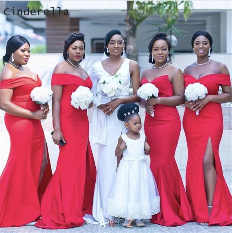 Cinderella Off The Shoulder Sweep Train Zipper Back Back Satin Mermaid Bridesmaid Dresses Red/Ivory Trumpet Bridesmaid Gown
Cinderella Off The Shoulder Sweep Train Zipper Back Back Satin Mermaid Bridesmaid Dresses Red/Ivory Trumpet Bridesmaid Gown