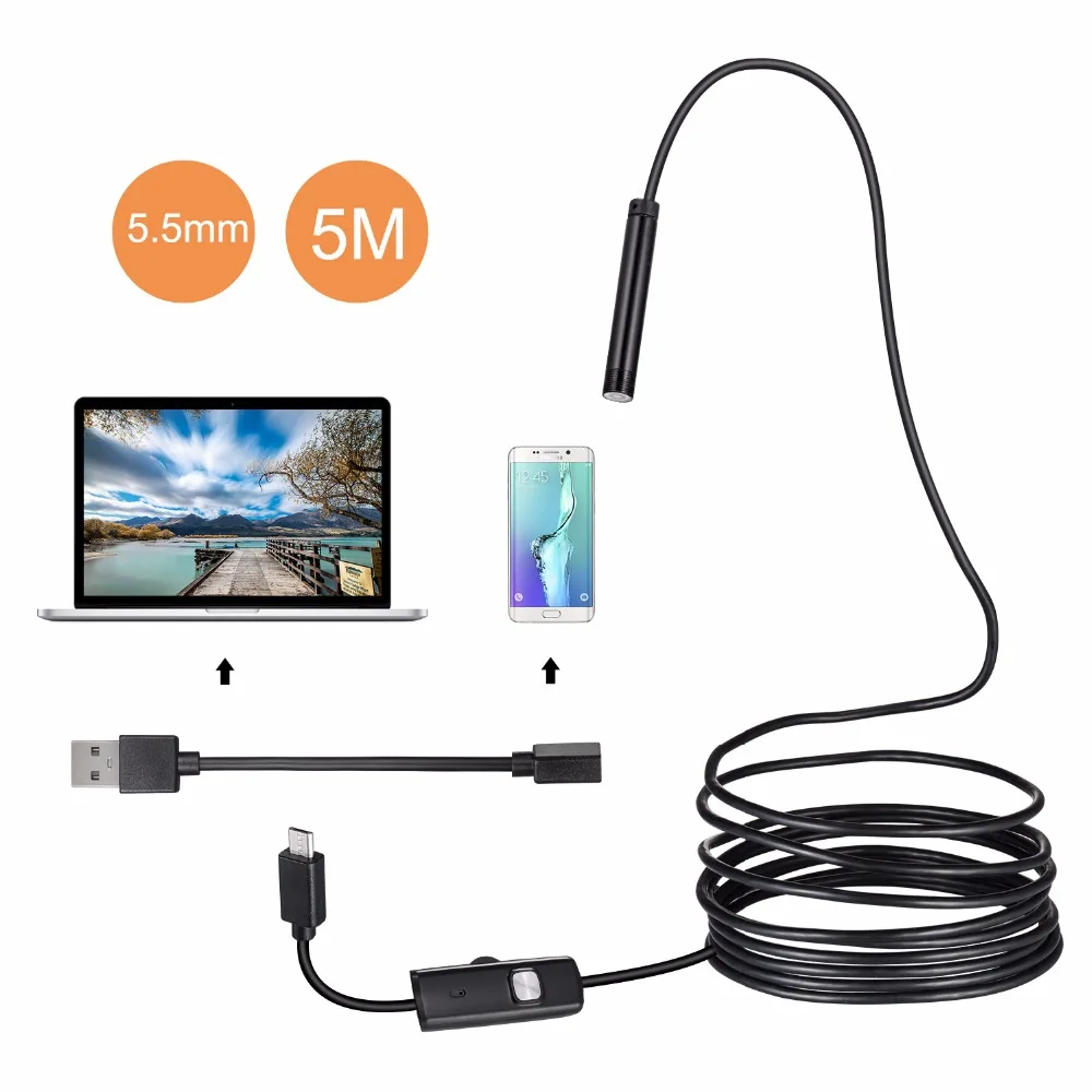 5M 5.5mm Lens USB Endoscope Mini Camera Waterproof Wire Snake Tube Inspection Borescope For OTG Compatible Android Phones
5M 5.5mm Lens USB Endoscope Mini Camera Waterproof Wire Snake Tube Inspection Borescope For OTG Compatible Android Phones