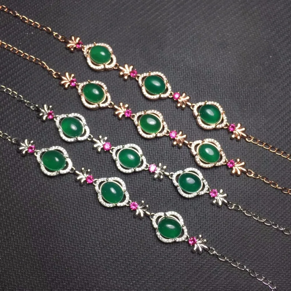 Natural green chalcedony bracelet 925 silver precision design luxury party essential jewelry | Украшения и аксессуары