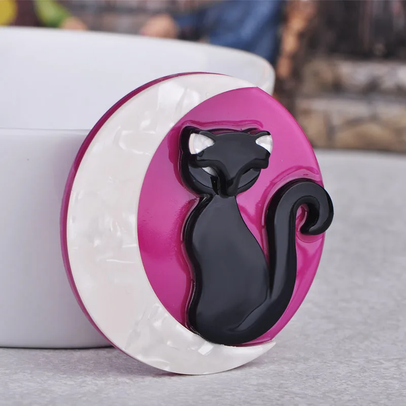 Женская Брошь на воротник FUNMOR Moon акриловая брошь с изображением черного кота