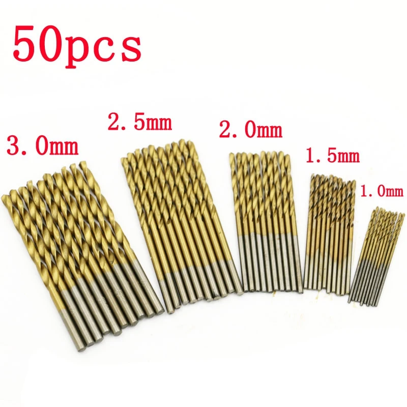 New 50Pcs/Set Twist Drill Bit Set Saw Set HSS Titanium Coated Drill Woodworking Wood Tool 1/1.5/2/2.5/3mm For Metal hot
New 50Pcs/Set Twist Drill Bit Set Saw Set HSS Titanium Coated Drill Woodworking Wood Tool 1/1.5/2/2.5/3mm For Metal hot