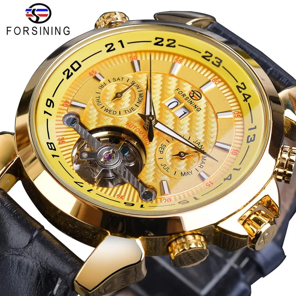 Forsining Hot Tourbillon Male Mechanical Watch Golden Grand Automatic Date Multifunction Genuine Leather Business Men Wristwatch
Forsining Hot Tourbillon Male Mechanical Watch Golden Grand Automatic Date Multifunction Genuine Leather Business Men Wristwatch