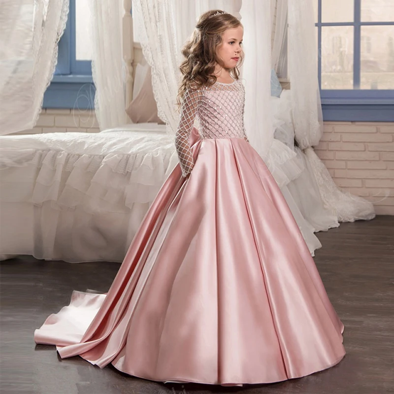 Stain Sweep Train Formal Flower Girl Dresses Long Sleeve New Arrival Glitz Ball Gown Girl Dress First Communion Dress With Bow
Stain Sweep Train Formal Flower Girl Dresses Long Sleeve New Arrival Glitz Ball Gown Girl Dress First Communion Dress With Bow