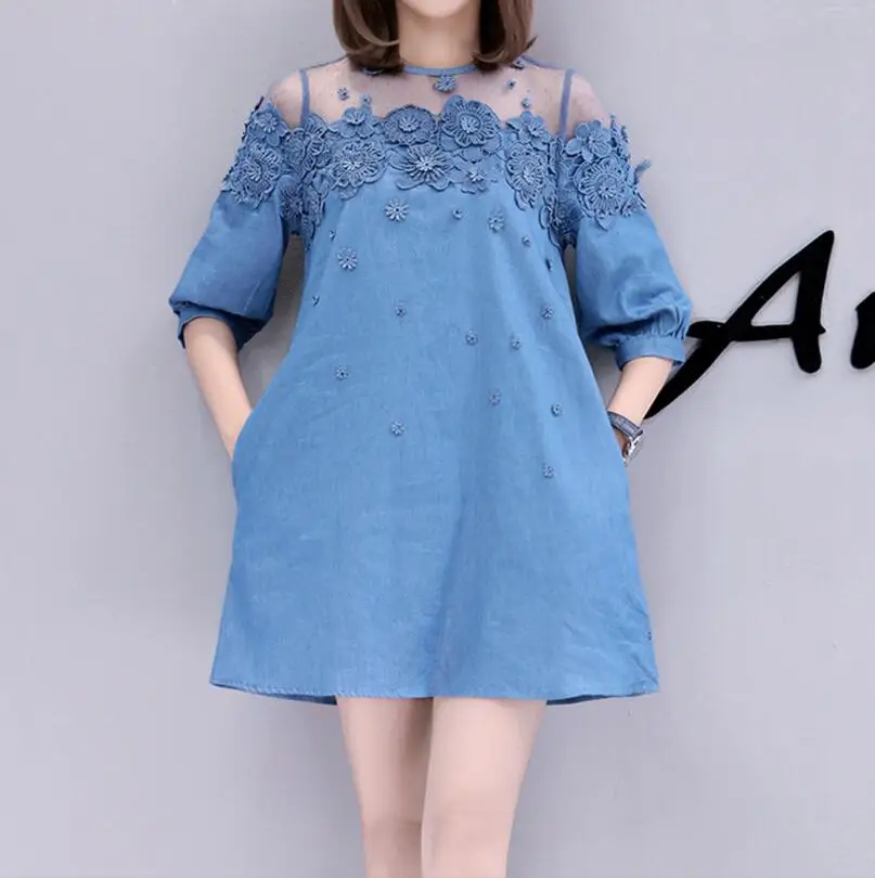 Весеннее кружевное женское джинсовое платье, женское кружевное джинсовое платье с цветочным узором, платье p120 
Весеннее кружевное женское джинсовое платье, женское кружевное джинсовое платье с цветочным узором, платье p120