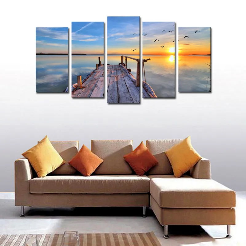 

5 Panels Sunset Seascape Scenery Picture Print Painting Modern Canvas Wall Art for Wall Decor Home Decoration Artwork Framed