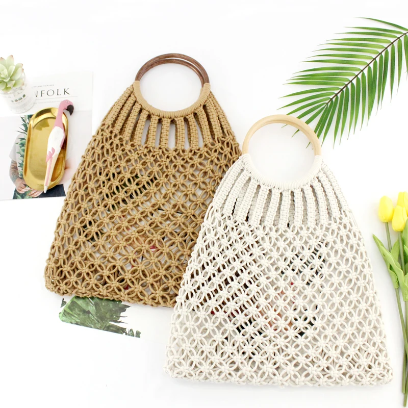 Hollow Cotton Rope Weave Women Handbag Bamboo Handle Straw Women's bag Summer Beach Mesh Tote bags for women Handwoven Handbags
Hollow Cotton Rope Weave Women Handbag Bamboo Handle Straw Women's bag Summer Beach Mesh Tote bags for women Handwoven Handbags