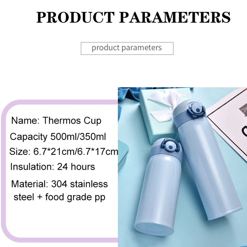 350/500 ML Thermos Cup Stainless Steel Bouncing Cover Bottle Vacuum Flasks Cup Portable Travel Mug Thermo Bottle Gifts Thermocup
350/500 ML Thermos Cup Stainless Steel Bouncing Cover Bottle Vacuum Flasks Cup Portable Travel Mug Thermo Bottle Gifts Thermocup