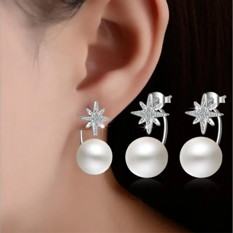 Exquisite Temperament 925 Sterling Silver Jewelry Before And After Hanging Pearl Crystal Snowflake Dangle Earrings SE320
Exquisite Temperament 925 Sterling Silver Jewelry Before And After Hanging Pearl Crystal Snowflake Dangle Earrings SE320