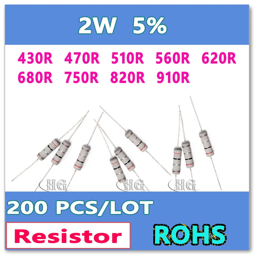 JASNPROSMA 200PCS/LOT 5% 2W 430R 470R 510R 560R 620R 680R 750R 820R 910R carbon film DIP OHM Resistor
JASNPROSMA 200PCS/LOT 5% 2W 430R 470R 510R 560R 620R 680R 750R 820R 910R carbon film DIP OHM Resistor