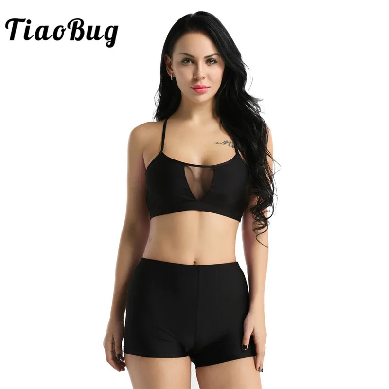 TiaoBug Women Sleeveless Mesh Splice Gymnastics Ballet Crop Tops with Tight Shorts Set Activewear Adult Sports Fitness Dancewear
TiaoBug Women Sleeveless Mesh Splice Gymnastics Ballet Crop Tops with Tight Shorts Set Activewear Adult Sports Fitness Dancewear