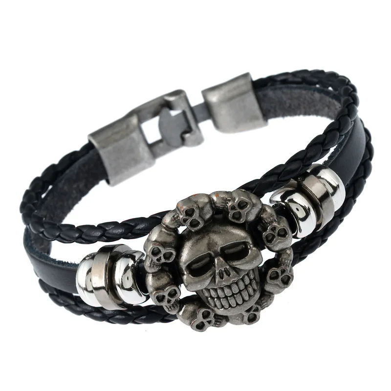Punk Black Genuine Leather Vintage Silver Cuff Strand Beads Alloy Leaf Dragon Skull Charm Men Bracelets For Women Homme Jewelry
Punk Black Genuine Leather Vintage Silver Cuff Strand Beads Alloy Leaf Dragon Skull Charm Men Bracelets For Women Homme Jewelry