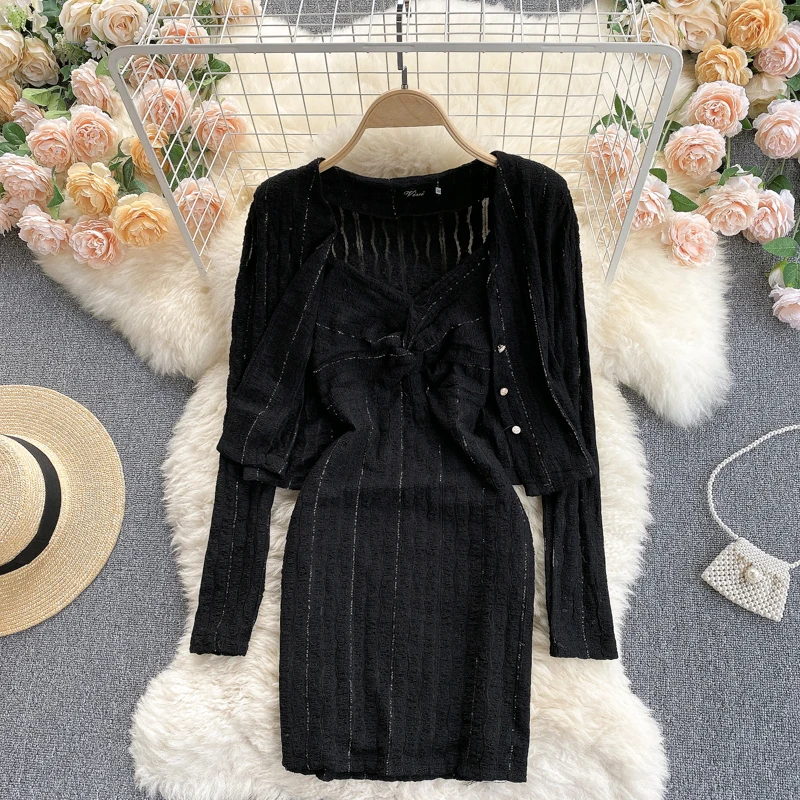 2021 Spring Autumn New Women Knit Two Piece Set French Sexy Fashion Outfits Solid Short Cardigans + Mini Bodycon Dresses 2PCS
2021 Spring Autumn New Women Knit Two Piece Set French Sexy Fashion Outfits Solid Short Cardigans + Mini Bodycon Dresses 2PCS