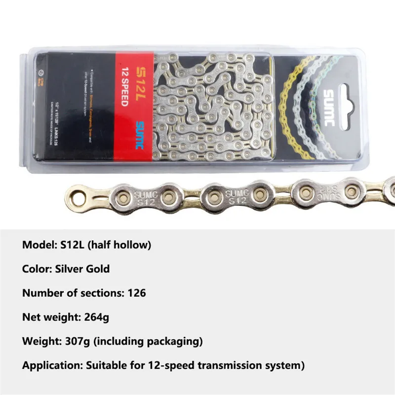 Bike Chain Bicycle Chain S9/10/11/12 Speed Ultralight Semi-hollow Chain Rainbow Chain w/ Magic Buckle
Bike Chain Bicycle Chain S9/10/11/12 Speed Ultralight Semi-hollow Chain Rainbow Chain w/ Magic Buckle