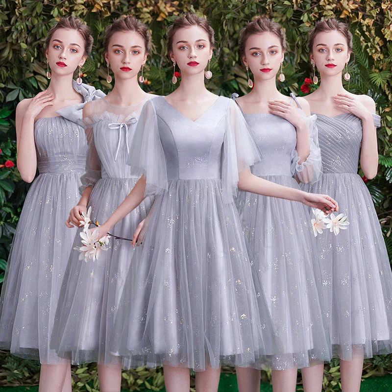 Bridesmaids Dress Illusion A-Line Strapless Knee-Length Lace Off The Shoulder Tulle Sequined Pleat Women Wedding Party Gown E308
Bridesmaids Dress Illusion A-Line Strapless Knee-Length Lace Off The Shoulder Tulle Sequined Pleat Women Wedding Party Gown E308