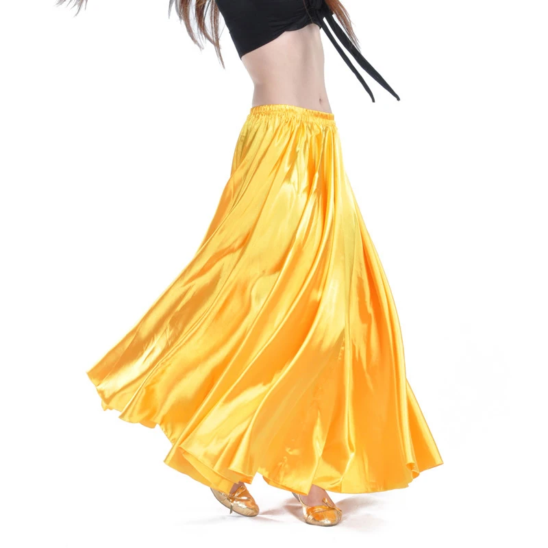 Блестящая атласная длинная испанская юбка для танца живота от солнца 14 цветов в