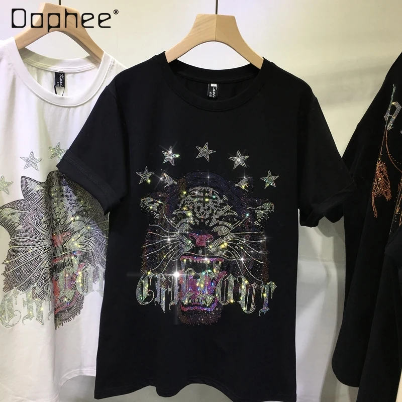 2021 Spring and Summer New Rhinestone Short Sleeve Round Neck Tiger Head Top Loose Casual Ins Fashion T-shirt for Women
2021 Spring and Summer New Rhinestone Short Sleeve Round Neck Tiger Head Top Loose Casual Ins Fashion T-shirt for Women