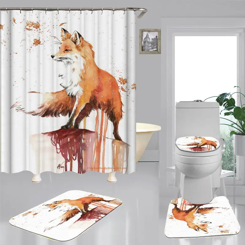 Fox Art Print White Polyester Fabric Shower Curtain Non-Slip Bath Mat Toilet Lid Cover Rugs Home Bathroom Decor Set
Fox Art Print White Polyester Fabric Shower Curtain Non-Slip Bath Mat Toilet Lid Cover Rugs Home Bathroom Decor Set