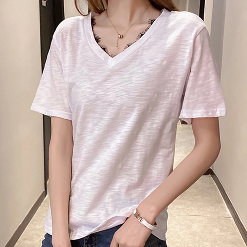 LJSXLS 2021 New Fashion V-neck Short Sleeve Women's T-shirt Solid Sweet Woman Clothes White Loose Cotton Woman Tee Shirt Summer
LJSXLS 2021 New Fashion V-neck Short Sleeve Women's T-shirt Solid Sweet Woman Clothes White Loose Cotton Woman Tee Shirt Summer